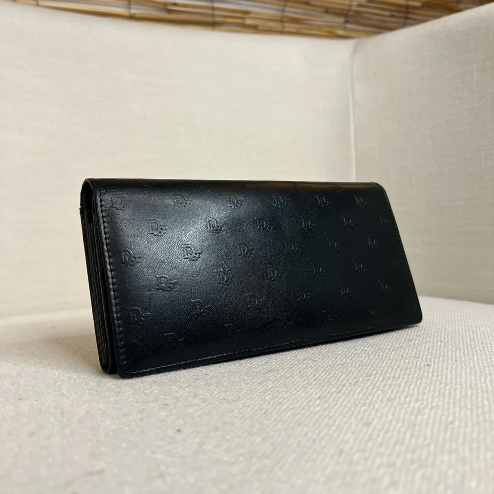 Black VINTAGE Dior Embossed Leather Wallet